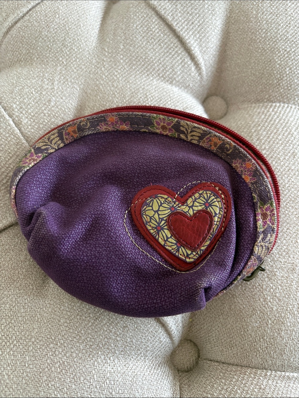 Fossil Purple Cosmetic Pouch with Red Heart Accent